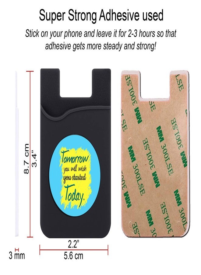 Plan To Gift Set of 3 Cell Phone Card Wallet, Silicone Phone Card Id Cash Wallet with 3M Adhesive Stick-on Today Start Printed Designer Mobile Wallet for Your Phone & Tablet - Image 2